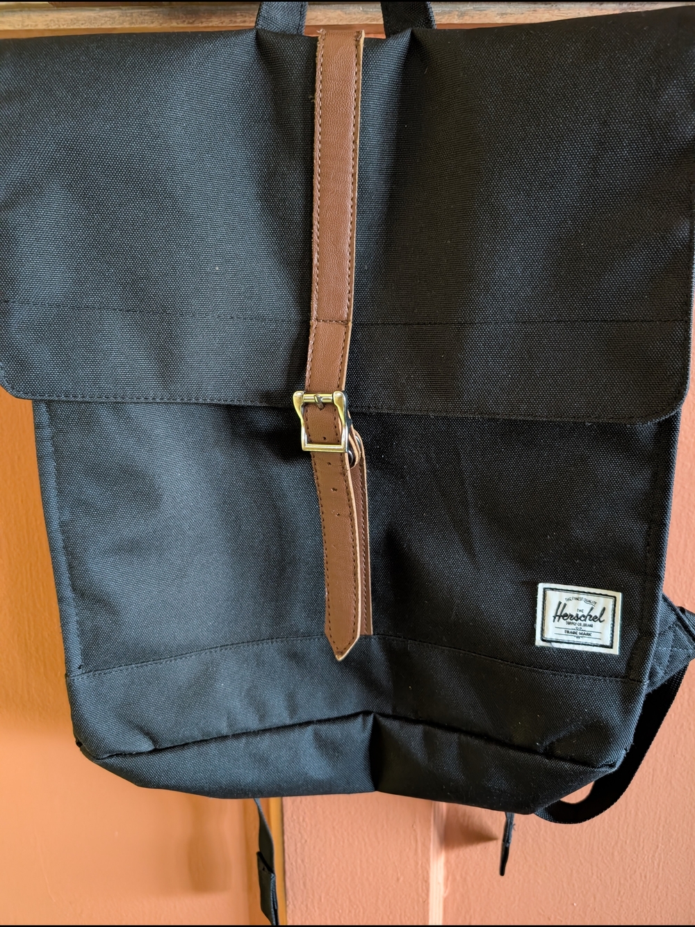 Herschel Supply Company Black Canvas Backpack with Brown Trim